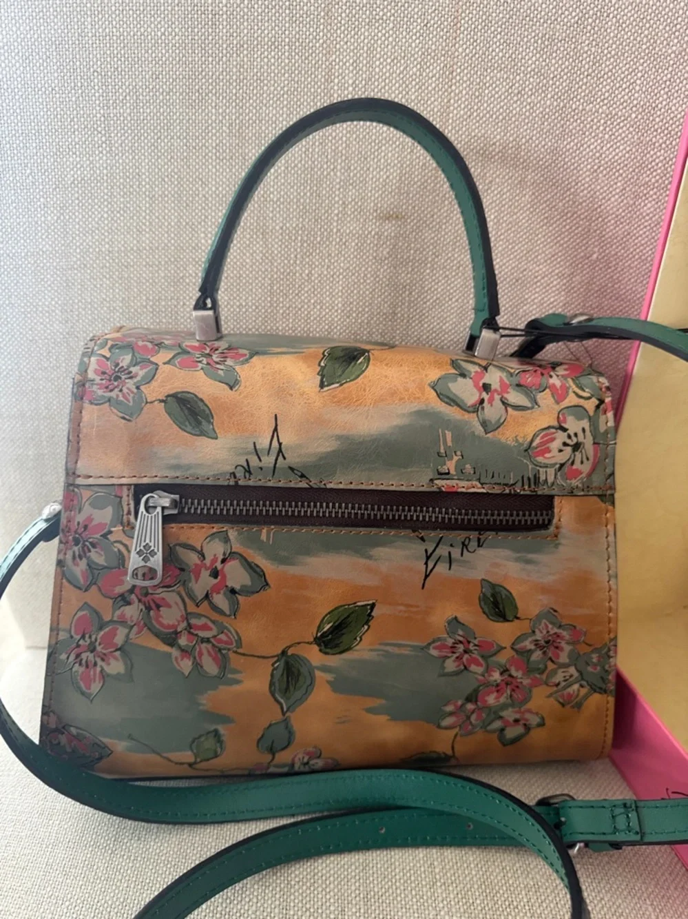 Patricia Nash Leather Floral Handbag Chauny Beautiful Girl Print Green